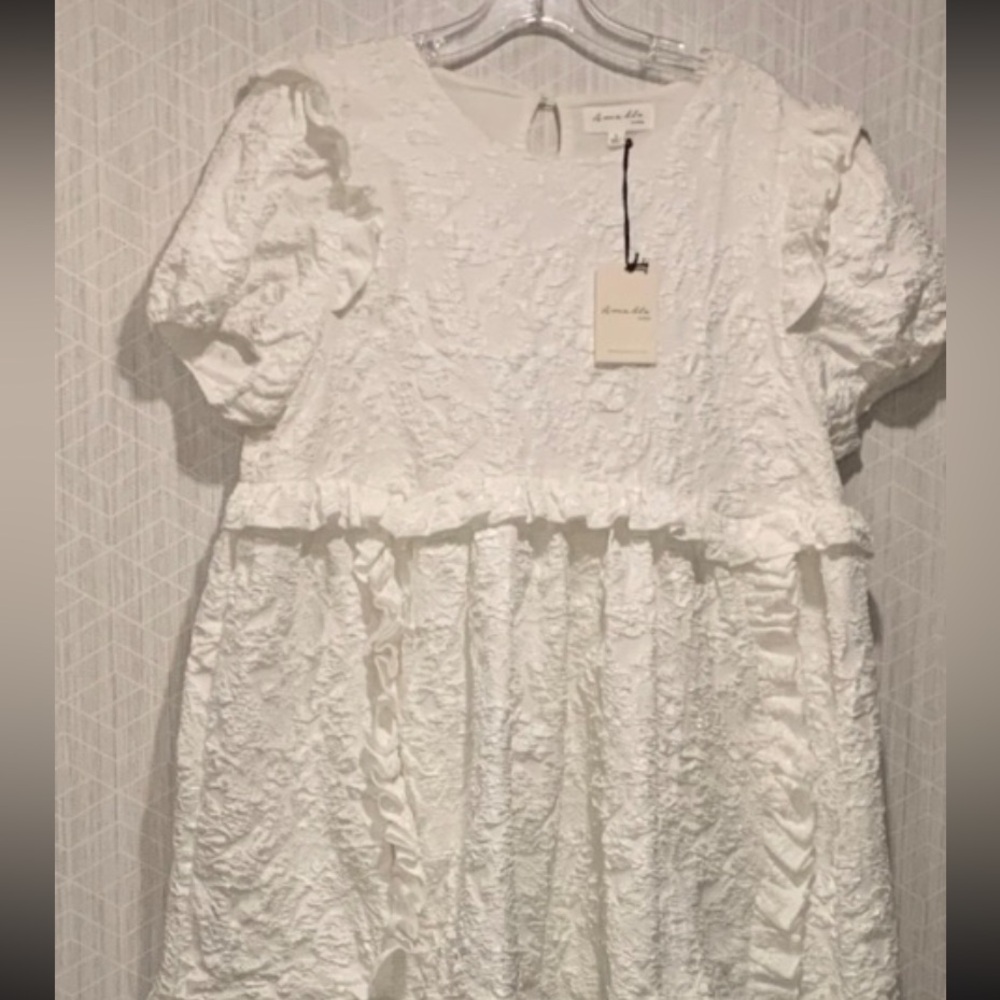 Amable Women’s oversized Baby Doll Dress Size L NEW Puff sleeves ruffle design